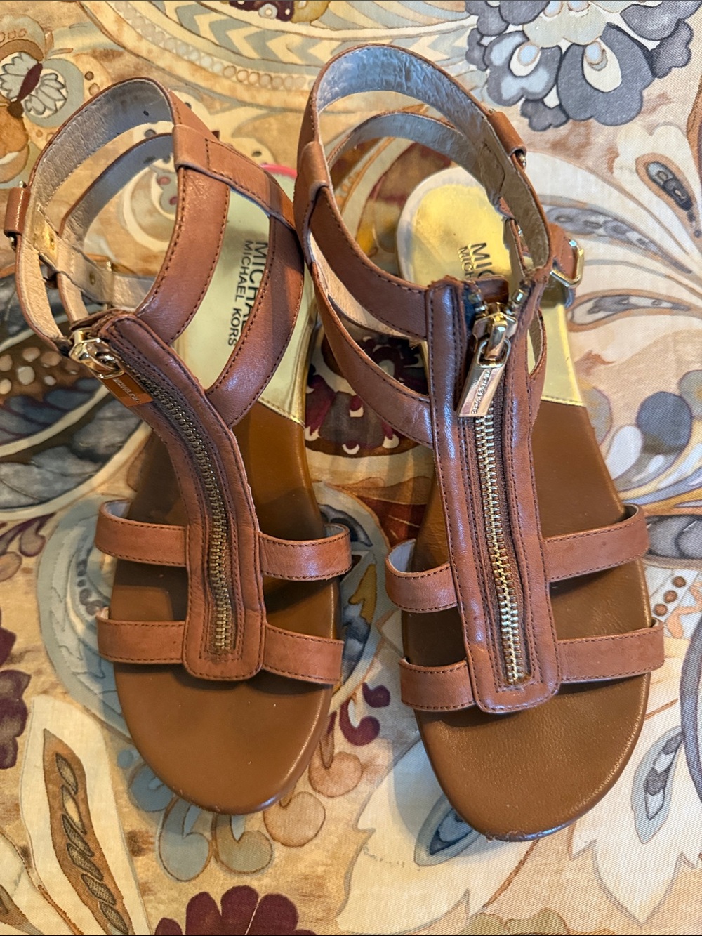 Michael Kors Tan Leather Gladiator Zip Sandals